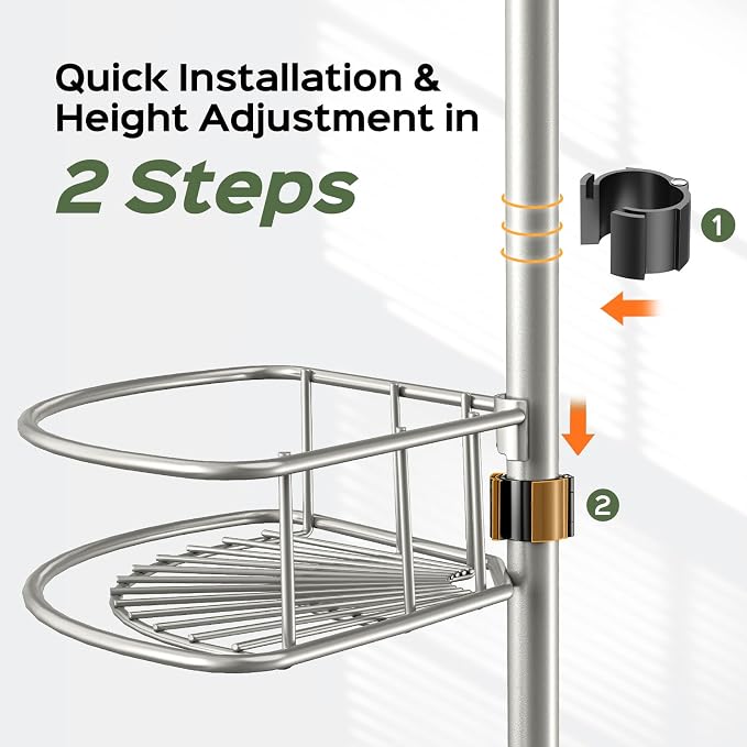 HAMITOR Shower Caddy Tension Pole: 4-Tier Rustproof Bathroom Corner Shelf - Image 4