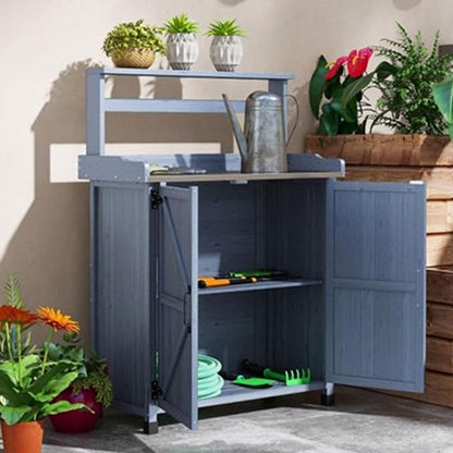 Outdoor Potting Bench with Storage Cabinet and Metal-Plated Tabletop, Top - Image 7