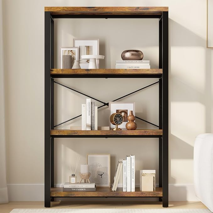 4-Tier Adjustable Heavy Duty Bookshelf, Industrial Wooden Open Storage Rack - Image 8