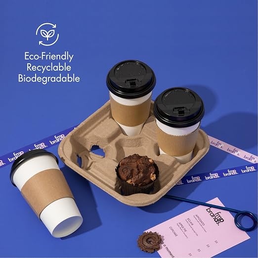 FMP Brands 4 Cup Disposable Drink Carrier Trays, 320 Pack Compostable Pulp - Image 3