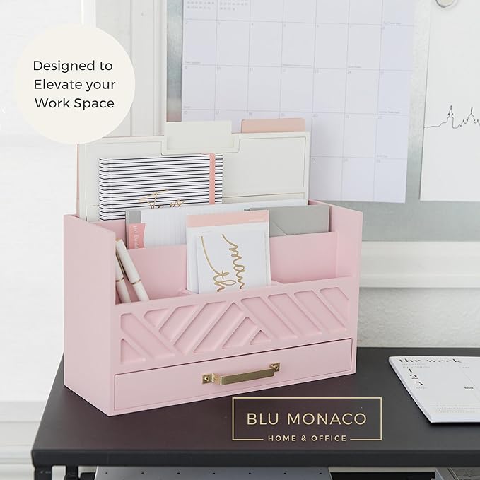 BLU MONACO | Pink Desk Organizers Wooden Mail Organizer - Image 3