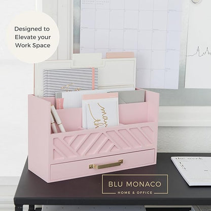 BLU MONACO | Pink Desk Organizers Wooden Mail Organizer - Image 3