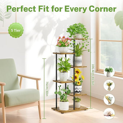 iDavosic.ly 5 Tier Plant Stand Indoor, Tiered Corner Metal Wood Multiple Flower - Image 2