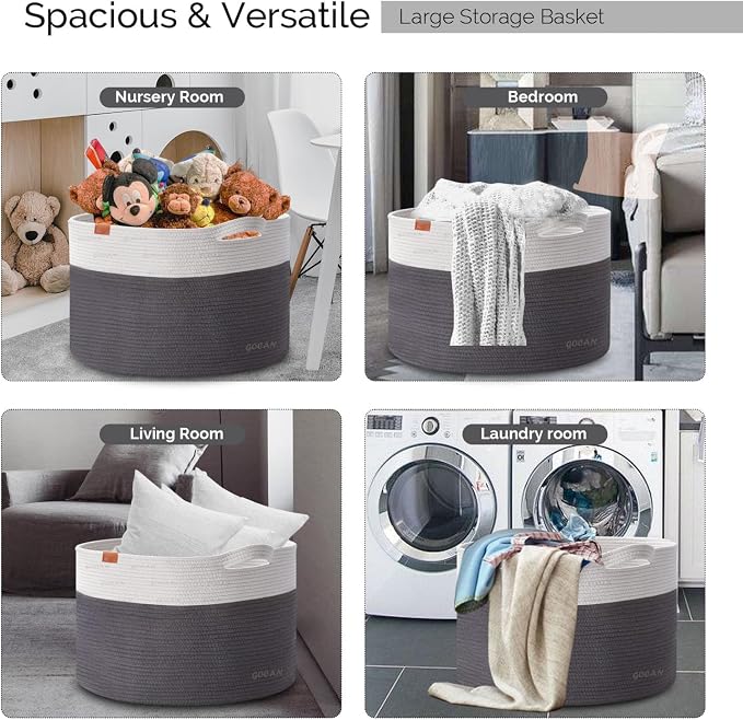 Extra Large Laundry Basket toy storage 22"X22"X14" blanket basket Cotton Rope - Image 5