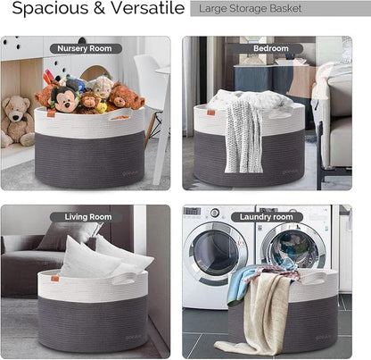 Extra Large Laundry Basket toy storage 22"X22"X14" blanket basket Cotton Rope - Image 5