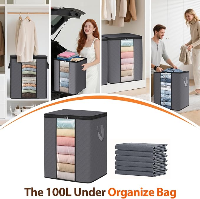 SpaceWhisper 6 Pack 100L Clothes Storage, Foldable Thick Fabric Blanket Storage - Image 6