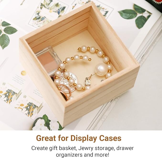 CALPALMY (12 Pack 4'' x 4'' Rustic Wooden Box Storage Organizer Unfinished - Image 4