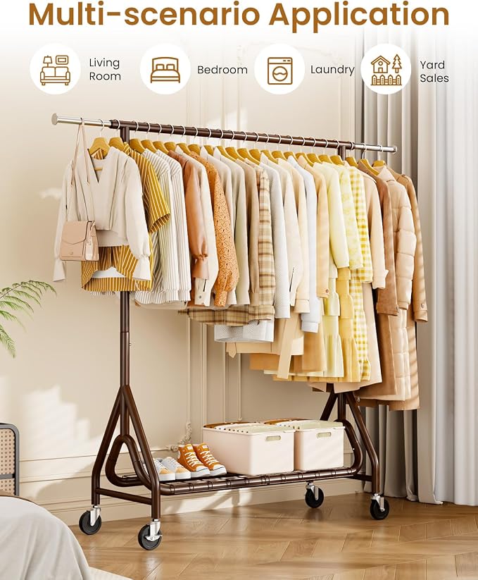 Heavy Duty Clothing Rack, Metal Clothes Rack Load 450 LBS, Rolling Coat Racks - Image 9