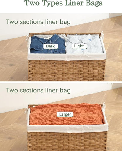 SETVSON Storage Basket with Lid, 2-Lid PE Rattan Storage Bin, Natural | 105L - Image 5
