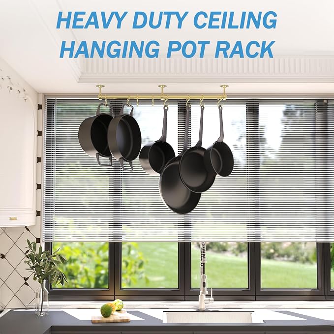 ROTHLEY Stainless Steel Hanging Pot Rack Hanger: 23.7 Inch Brass Pot and Pan - Image 5