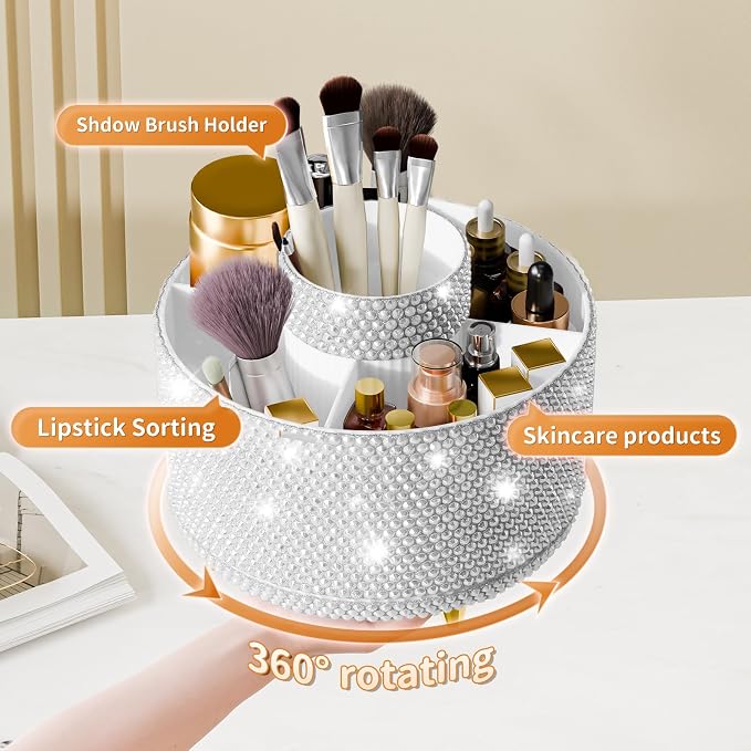 Bling 360° Rotate Makeup Brush Holder Organizer, Makeup Organizers Countertop - Image 2