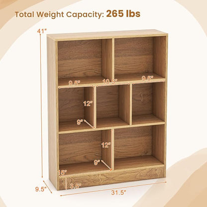 Giantex 7 Cube Bookcase, 4-Tier Freestanding Bookshelf w/ 7 Open Compartments - Image 2