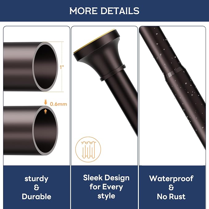 Adjustable Shower Curtain Rod 31-104 Inch, Never Rust Stainless Steel Brown - Image 7