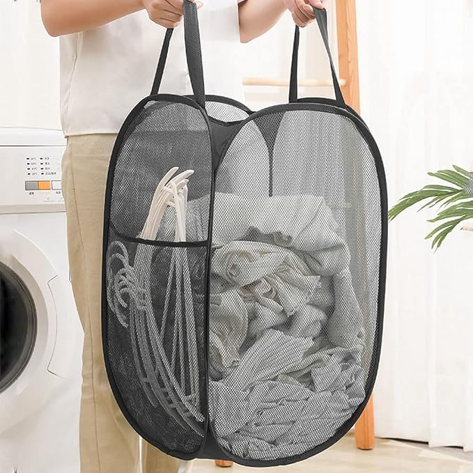 2 Pack Foldable Mesh Popup Laundry Hamper, Laundry Basket Easy to Open and Fold - Image 2
