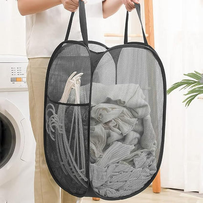 2 Pack Foldable Mesh Popup Laundry Hamper, Laundry Basket Easy to Open and Fold - Image 2