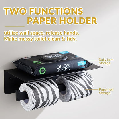 APLusee Matte Black Double Toilet Paper Holder - Image 3
