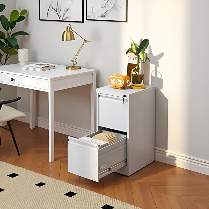 2 Drawer File Cabinet with Lock, Vertical Metal Filing Cabinet Under Desk - Image 3