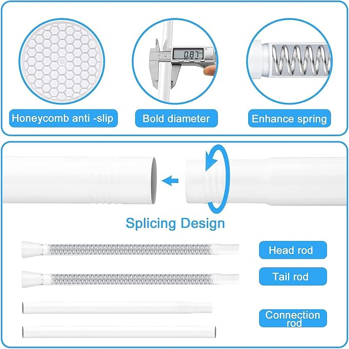 Shower Curtain Rod White Tension Rod 45 to 77 Inch Spring Curtain Shower rod - Image 4