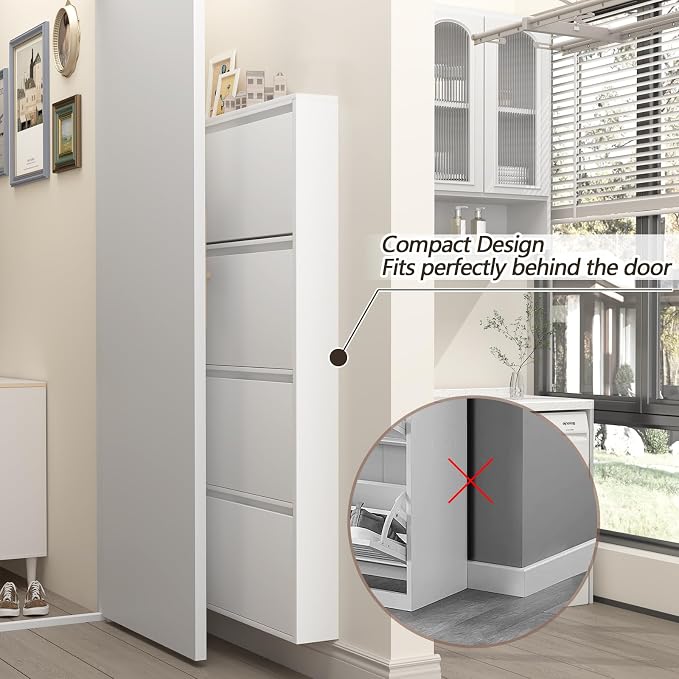 GREATMEET Shoe Rack for Closet, 6 Inch Slim Wall Mounted Shoe Cabinet, Narrow - Image 3