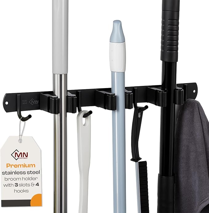 Heavy-Duty Stainless-Steel Broom Holder Wall Mount by Unknown