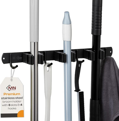 Heavy-Duty Stainless-Steel Broom Holder Wall Mount by Unknown
