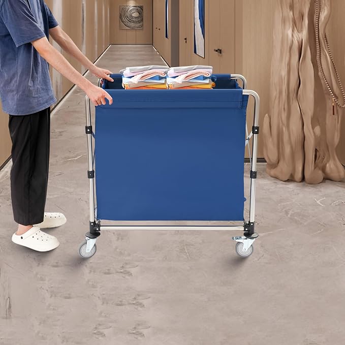 Commercial Laundry Cart with Wheels, Folding Laundry Hamper Cart, Heavy Duty - Image 9