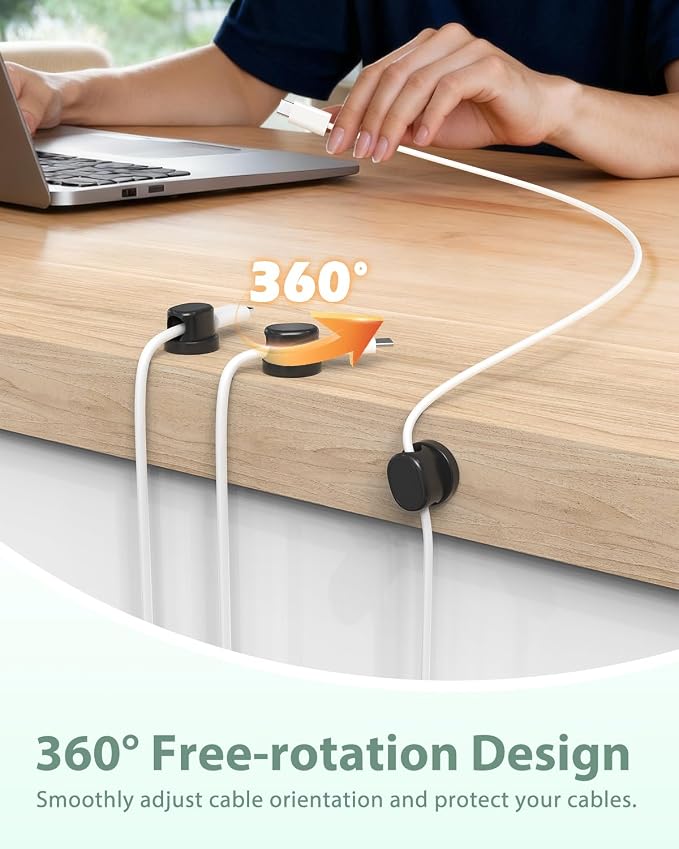 Rotatable Cord Holder, Snap-Lock Cable Clips, 8 Pack Adhesive Cord Organizer - Image 4