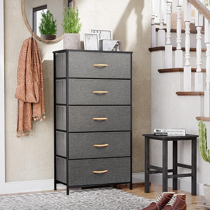 Tall Dresser, Wide Vertical Fabric Storage Organizer, 5 Drawers | Sturdy Steel - Image 7