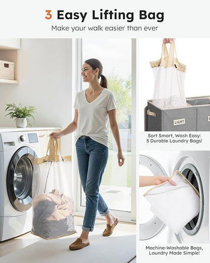 SOLEDI 200L 3-Section Laundry Hamper - Image 5