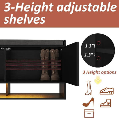 HOMEFORT 39.4" Fluted Shoe Storage Bench, Entryway Bench - Image 6