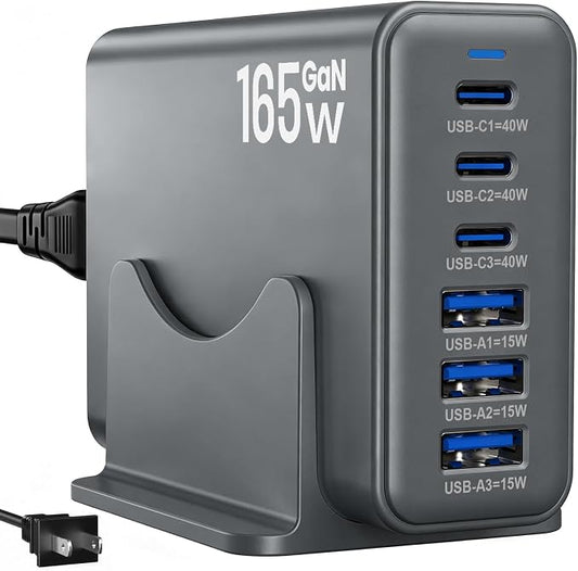 165W GaN USB C Charging Station, 6 Port Desktop Charger by Unknown