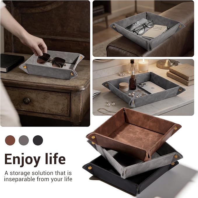 CoBak Leather Valet Tray, Premium PU Leather Catch-All Tray - Image 7