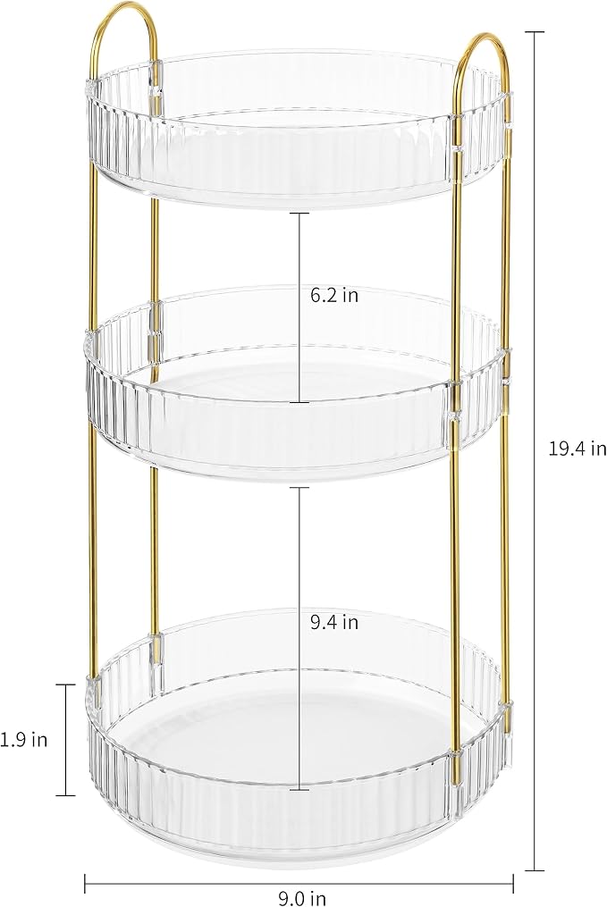 ROWNYEON 3-Tier Rotating Makeup Organizer, 360° Spinning Cosmetic Storage - Image 2