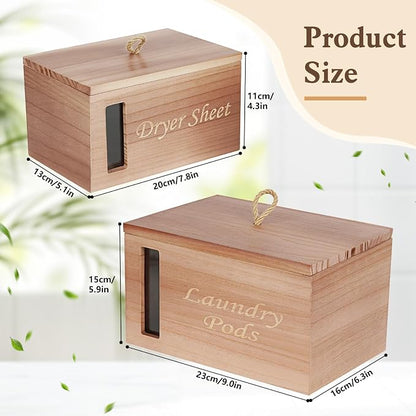 2 Pcs Wood Laundry Pods Container & Dryer Sheet Holder, Solid Pine Laundry - Image 3