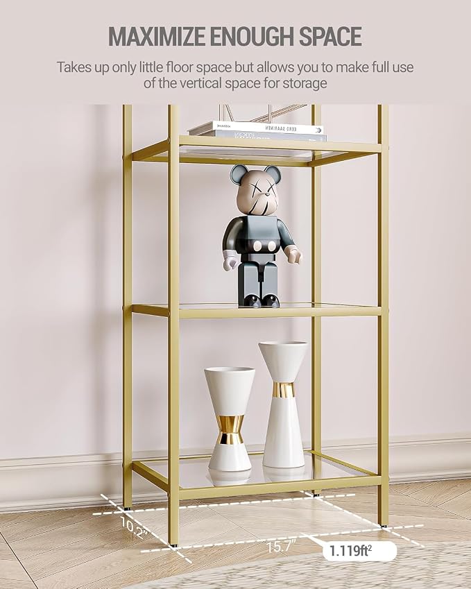 Hzuaneri Bookcase Bookshelf, Tempered Glass Bookshelves | Slim Shelving Unit - Image 6