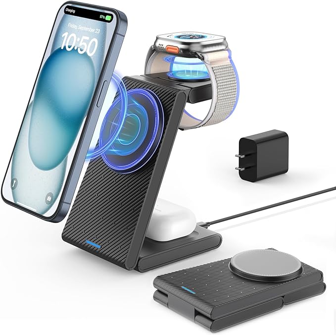 3 in 1 Wireless Charging Station, Foldable Magnetic Wireless Charger Stand by ServeYouTheBest