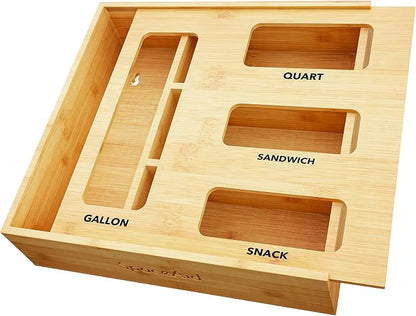 SpaceAid Bag Storage Organizer for Kitchen Drawer, Bamboo Organizer, Compatible by SpaceAid