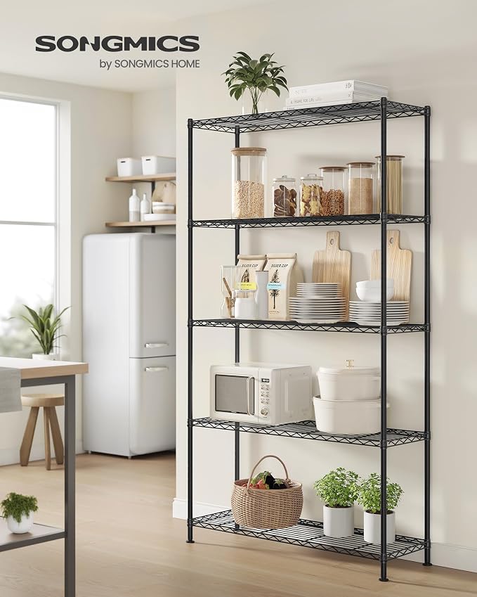 SONGMICS Storage Shelf, Metal Wire Shelving Unit, 5 Tier, Ink Black | - Image 2