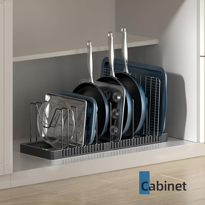 Pots and Pans Organizer under Cabinet, Expandable Pot Lid Organizer Holder - Image 6
