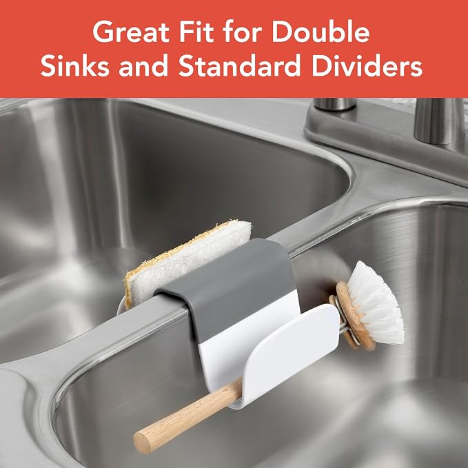 Spectrum Sink Saddle for Kitchen Sink Gray White Sponge and Brush Holder - Image 3