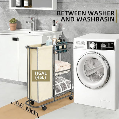 Rolling Laundry Basket with 3 Storage Baskets and 45 L Bag, Heavy Duty Laundry - Image 2