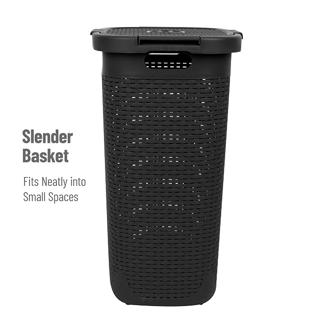 Mind Reader 60L Slim Laundry Hamper, Clothes Basket, Wicker Design, 17.65"L x - Image 6
