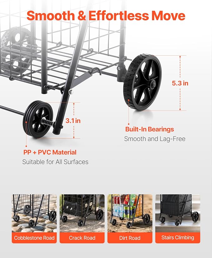 VEVOR Shopping Cart, Folding Grocery Utility Cart - Image 4