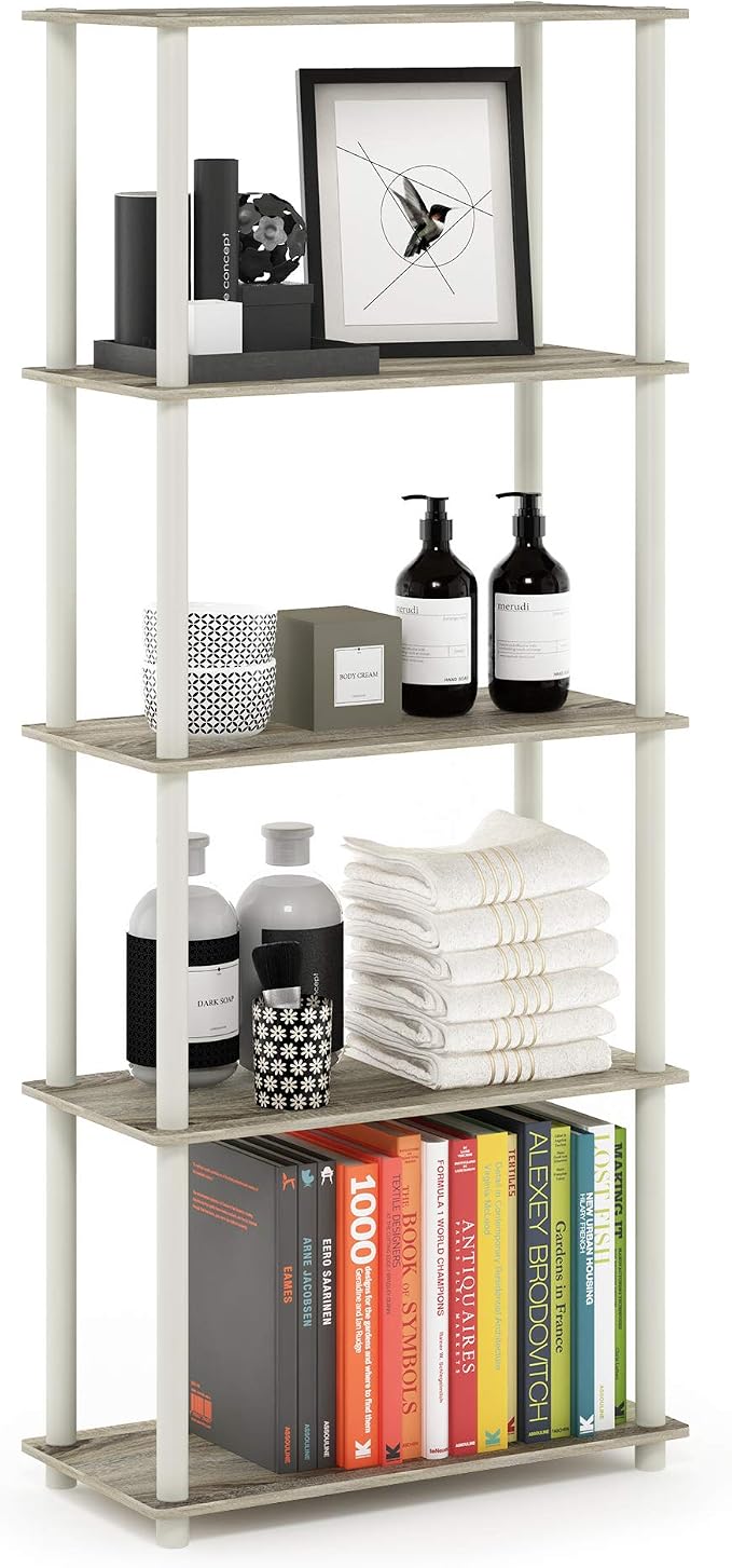 Furinno TURN-N-TUBE Storage Shelves, 5-Tier Book Shelf, Corner Shelf, Toolless by Furinno-FitsYourSpaceFitsYourBudget