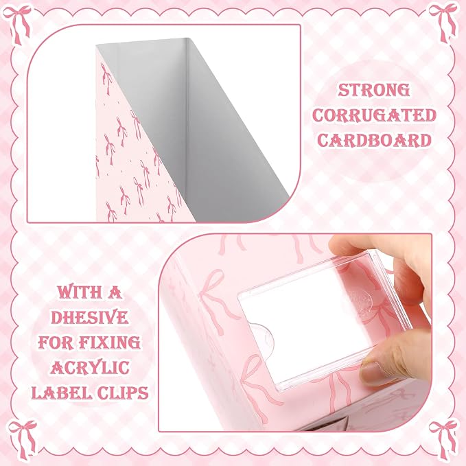 Pink Bow Magazine File Holder Decorative Set of 4 | Foldable Magazine Storage - Image 3