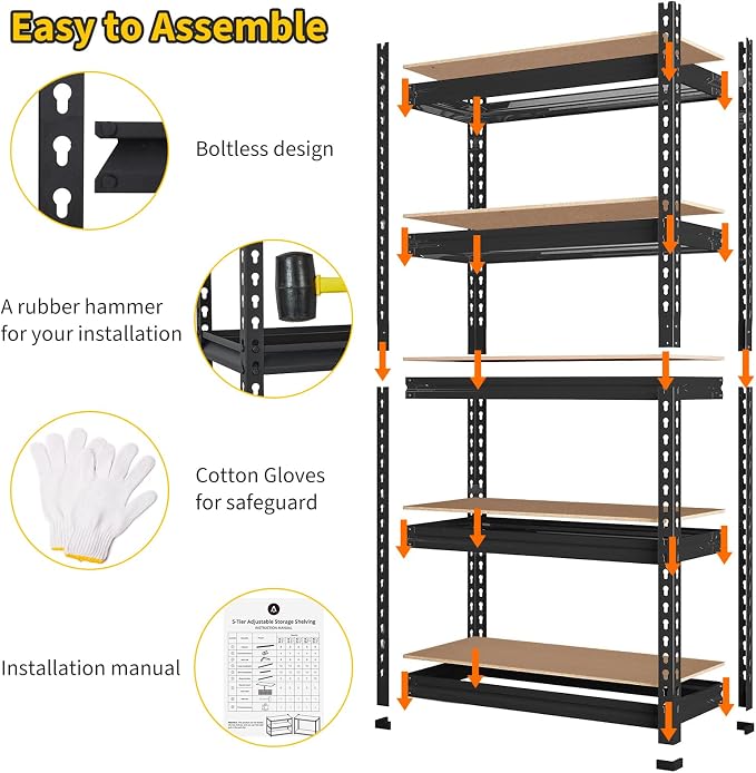 PioneerWorks 2000lbs Storage Shelves 5 Tier, Adjustable Heavy Duty Garage - Image 7