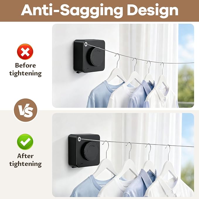 Retractable Clothesline Indoor & Outdoor, Non-Sagging Heavy Duty Retracting - Image 4