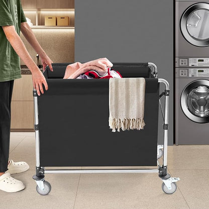 Commercial Laundry Cart with Wheels, Folding Laundry Hamper Cart, Heavy Duty - Image 4