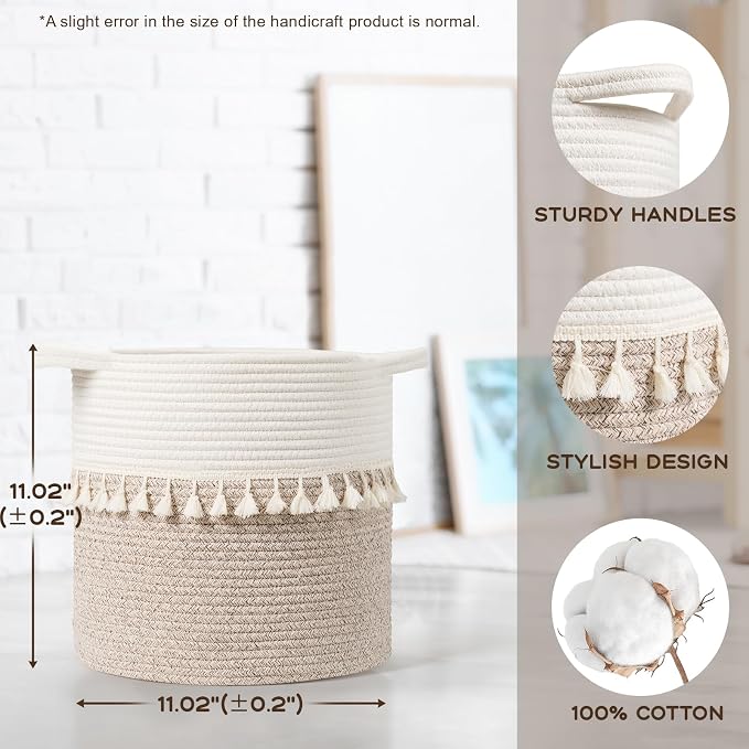 danpinera 11 Inch Storage Baskets Set of 3, Cotton Woven Baskets - Image 2
