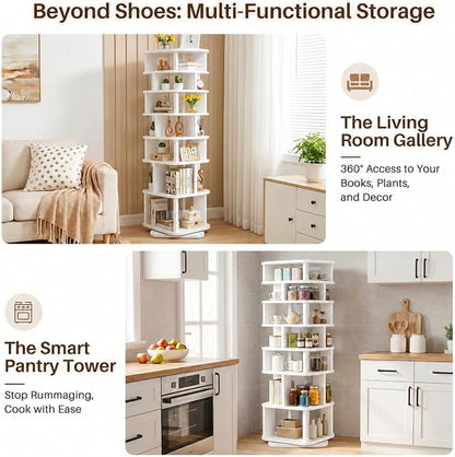 7 Tier Wood Rotating Shoe Rack Tower, Revolving 360 Lazy Susan, - Image 7